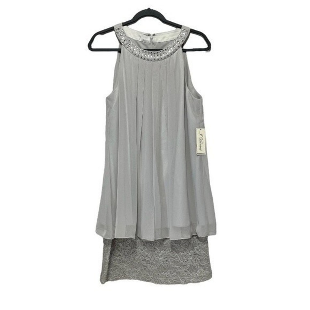 J Howard Silver Beaded Neckline‎ Chiffon Overlay Lace Dress Size 12 NWT Flawed